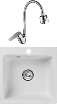 Комплект Мойка кухонная GranFest Smart SM 430 белый + Смеситель Rossinka S S35-26 с гибким изливом