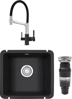 Комплект Мойка кухонная Granula GR-3601 черная + Смеситель GR-0083 GR-0083 черный с гибким изливом + Измельчитель Bone Crusher BC 910-SL-Slim Line MSI-683514