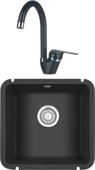 Комплект Мойка кухонная Granula GR-3801 черная + Смеситель GR-1024 черный