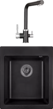 Комплект Мойка кухонная Granula GR-4201 черный + Смеситель GR-2015 черный