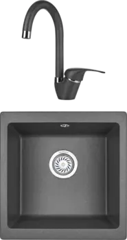 Комплект Мойка кухонная Granula GR-4451 графит + Смеситель GR-1024 графит