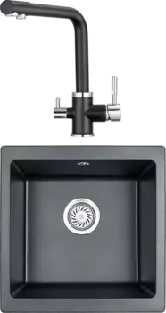Комплект Мойка кухонная Granula GR-4451 шварц + Смеситель GR-2015 шварц