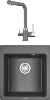 Комплект Мойка кухонная Granula GR-4651 графит + Смеситель GR-2015 графит