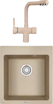 Комплект Мойка кухонная Granula GR-4651 песок + Смеситель GR-2088 песок