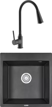 Комплект Мойка кухонная Granula GR-5102 черный + Смеситель Frap H44 F4044-6 с гибким изливом, черный