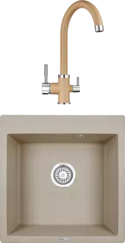 Комплект Мойка кухонная Granula GR-5102 песок + Смеситель GR-2168 песок