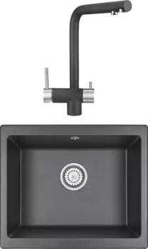 Комплект Мойка кухонная Granula GR-5551 графит + Смеситель GR-2305 графит