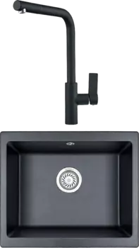 Комплект Мойка кухонная Granula GR-5551 шварц + Смеситель GR-2502 шварц