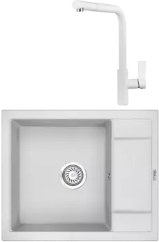 Комплект Мойка кухонная Granula GR-6002 арктик + Смеситель GR-2502 арктик