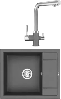 Комплект Мойка кухонная Granula GR-6002 графит + Смеситель GR-3015 графит