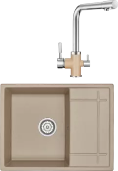 Комплект Мойка кухонная Granula GR-6501 песок + Смеситель GR-3015 песок