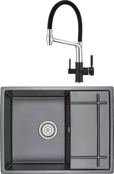 Комплект Мойка кухонная Granula GR-6501 шварц + Смеситель GR-0083 GR-0083 шварц с гибким изливом
