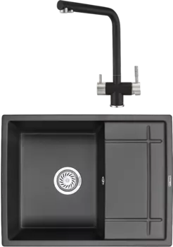 Комплект Мойка кухонная Granula GR-6501 турмалин + Смеситель GR-2305 турмалин