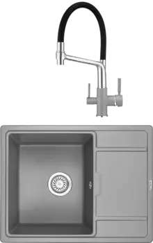 Комплект Мойка кухонная Granula GR-6503 алюминиум + Смеситель GR-0083 GR-0083 алюминиум с гибким изливом