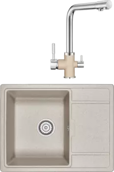 Комплект Мойка кухонная Granula GR-6503 пирит + Смеситель GR-3015 пирит