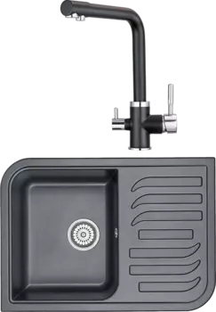 Комплект Мойка кухонная Granula GR-7001 шварц + Смеситель GR-2015 шварц