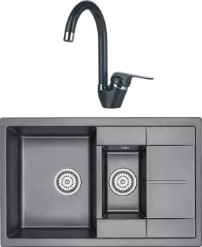 Комплект Мойка кухонная Granula GR-7802 черный + Смеситель GR-1024 черный