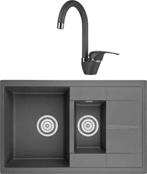 Комплект Мойка кухонная Granula GR-7802 графит + Смеситель GR-1024 графит