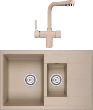 Комплект Мойка кухонная Granula GR-7802 песок + Смеситель GR-2088 песок