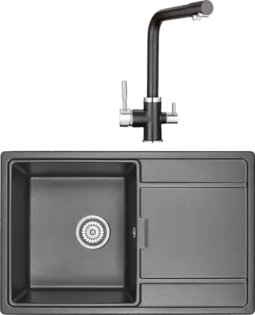Комплект Мойка кухонная Granula GR-7804 черный + Смеситель GR-2015 черный