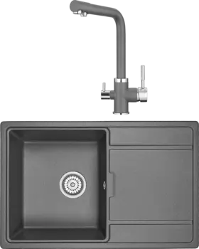 Комплект Мойка кухонная Granula GR-7804 графит + Смеситель GR-2015 графит