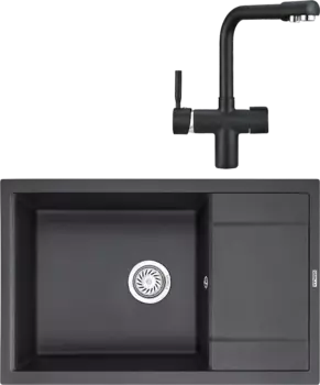 Комплект Мойка кухонная Granula GR-7805 черная + Смеситель GR-2088 черный