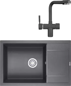 Комплект Мойка кухонная Granula GR-7805 графит + Смеситель GR-2088 графит
