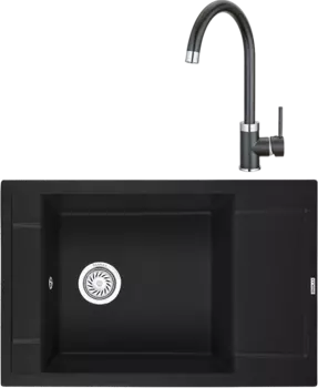 Комплект Мойка кухонная Granula GR-7806 черная + Смеситель GR-2125 черный