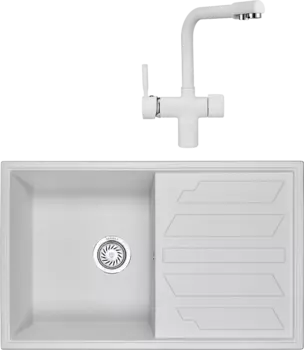 Комплект Мойка кухонная Granula GR-8002 арктик + Смеситель GR-2088 арктик