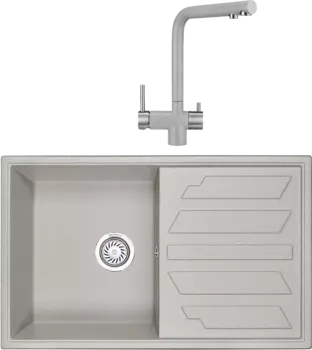 Комплект Мойка кухонная Granula GR-8002 базальт + Смеситель GR-2305 базальт