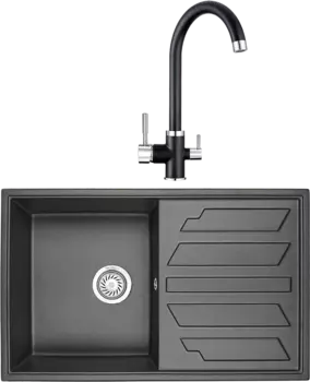 Комплект Мойка кухонная Granula GR-8002 черный + Смеситель GR-2168 черный