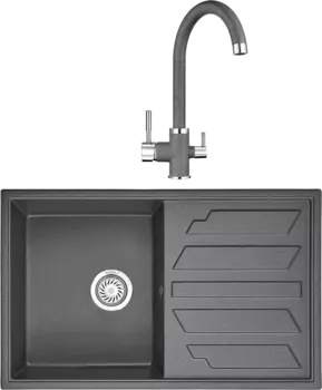 Комплект Мойка кухонная Granula GR-8002 графит + Смеситель GR-2168 графит