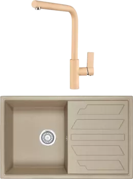 Комплект Мойка кухонная Granula GR-8002 песок + Смеситель GR-2502 песок