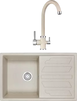 Комплект Мойка кухонная Granula GR-8002 пирит + Смеситель GR-2168 пирит