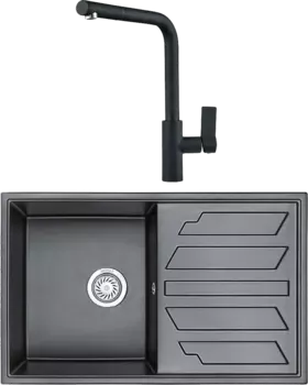 Комплект Мойка кухонная Granula GR-8002 шварц + Смеситель GR-2502 шварц