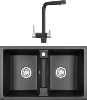 Комплект Мойка кухонная Granula GR-8101 черный + Смеситель GR-2305 черный