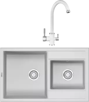 Комплект Мойка кухонная Granula GR-8201 арктик + Смеситель GR-2168 арктик