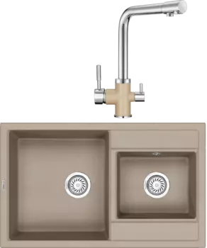 Комплект Мойка кухонная Granula GR-8201 песок + Смеситель GR-3015 песок