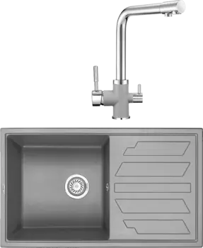 Комплект Мойка кухонная Granula GR-8601 алюминиум + Смеситель GR-3015 алюминиум