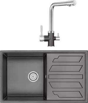 Комплект Мойка кухонная Granula GR-8601 черная + Смеситель GR-3015 черный