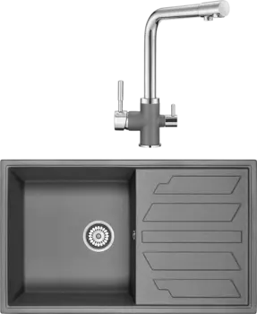 Комплект Мойка кухонная Granula GR-8601 графит + Смеситель GR-3015 графит