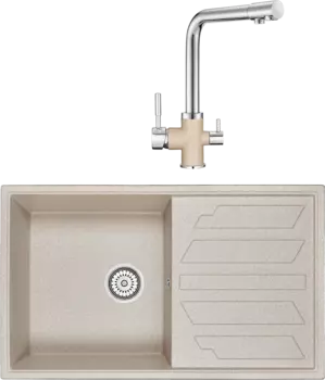 Комплект Мойка кухонная Granula GR-8601 пирит + Смеситель GR-3015 пирит