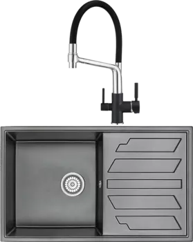 Комплект Мойка кухонная Granula GR-8601 шварц + Смеситель GR-0083 GR-0083 шварц с гибким изливом