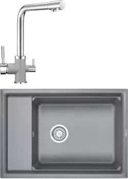 Комплект Мойка кухонная Granula Kitchen Space + Смеситель GR-3015 алюминиум