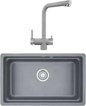 Комплект Мойка кухонная Granula Kitchen Space + Смеситель GR-2305 алюминиум