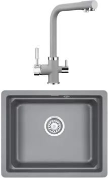 Комплект Мойка кухонная Granula Kitchen Space + Смеситель GR-2015 алюминиум