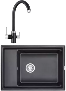 Комплект Мойка кухонная Granula Kitchen Space + Смеситель GR-2168 черный