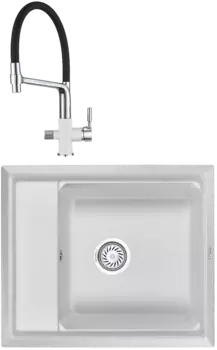 Комплект Мойка кухонная Granula Kitchen Space + Смеситель GR-0075 арктик, с гибким изливом