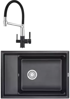 Комплект Мойка кухонная Granula Kitchen Space + Смеситель GR-0083 GR-0083 шварц с гибким изливом