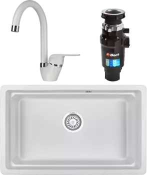 Комплект Мойка кухонная Granula Kitchen Space + Смеситель GR-1024 арктик + Измельчитель Bort Master Eco MSI-677604